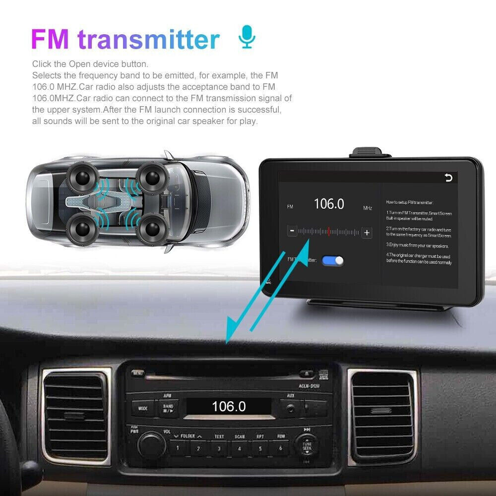 Monitor 7 pollici CarPlay Bluetooth per smartphone cellulare Ios e Android touchscreen autoradio FM uscita aux slot tf card