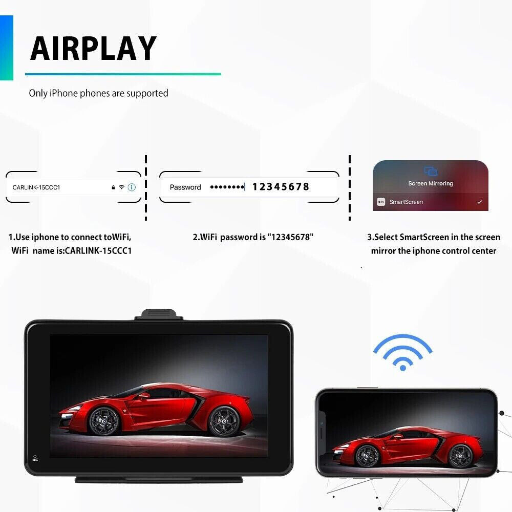 Monitor 7 pollici CarPlay Bluetooth per smartphone cellulare Ios e Android touchscreen autoradio FM uscita aux slot tf card