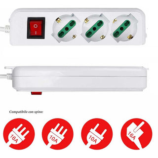 Multipresa schuko 3 posti 10/16A interruttore on/off 2500 watt