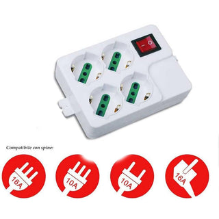 Multipresa schuko 4 posti 10/16A protezione e interruttore max 2500W