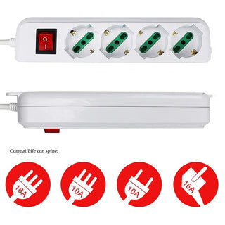 Multipresa schuko 4 posti 10/16A interruttore on/off 2500 watt