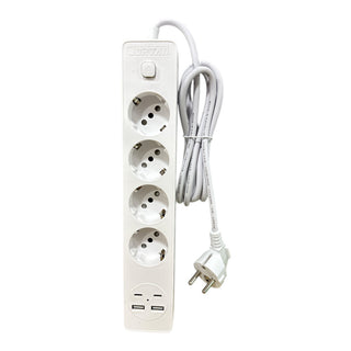 Multipresa Schuko 2 a 5 posti con interruttore ON/OFF USB Type-C 16A