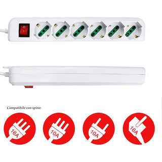 Multipresa schuko 6 posti 10/16A interruttore on/off 2500 watt