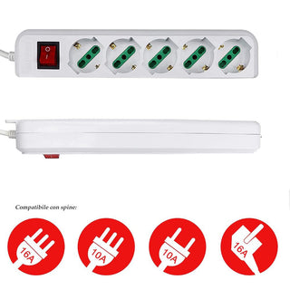 Multipresa schuko 5 posti 10/16A interruttore on/off 2500 watt