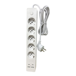 Multipresa Schuko 2 a 5 posti con interruttore ON/OFF USB Type-C 16A