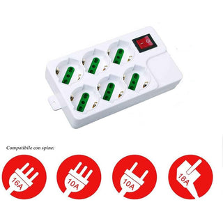 Multipresa schuko 6 posti 10/16A protezione e interruttore max 2500W