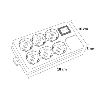Multipresa schuko 6 posti 10/16A protezione e interruttore max 2500W