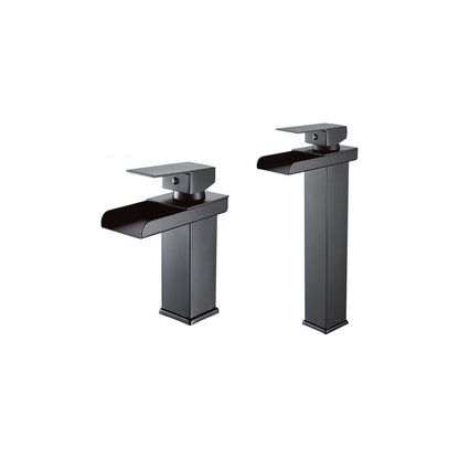 Miscelatore a cascata nero da lavabo per bagno canna alta o bassa leva monocomando rubinetto per lavandino moderno modello cascata nero