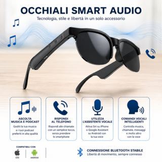 Occhiali da sole smart Bluetooth touch audio wireless 5.4 ricaricabili