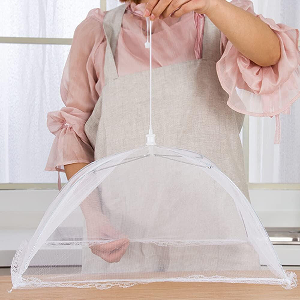 Set 4 Coprivivande Con Rete Pieghevole - Ombrellini Anti Insetti Per Esterno E Cucina 32x32 Cm - Foto 5