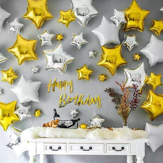 Palloncini gonfiabili stelle oro/argento/bianco buon compleanno feste
