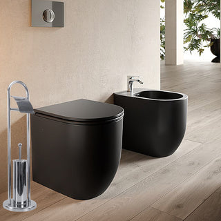 Piantana porta rotolo e scopino da terra per wc in metallo