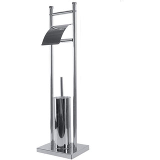 Piantana porta rotolo e scopino da terra per wc base quadrata