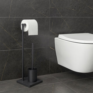 Piantana porta rotolo e scopino moderno per bagno salvaspazio da terra