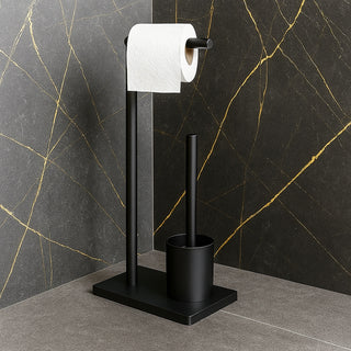 Piantana porta rotolo e scopino moderno per bagno salvaspazio da terra