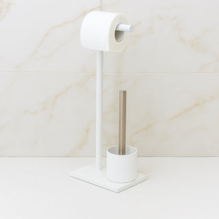 Piantana porta rotolo e scopino moderno per bagno salvaspazio da terra