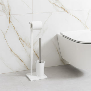 Piantana porta rotolo e scopino moderno per bagno salvaspazio da terra