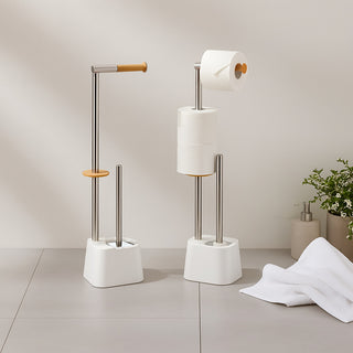 Piantana porta rotolo e scopino minimal per bagno salvaspazio da terra