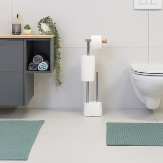 Piantana porta rotolo e scopino minimal per bagno salvaspazio da terra
