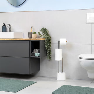 Piantana porta rotolo e scopino minimal per bagno salvaspazio da terra