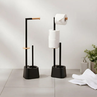 Piantana porta rotolo e scopino minimal per bagno salvaspazio da terra