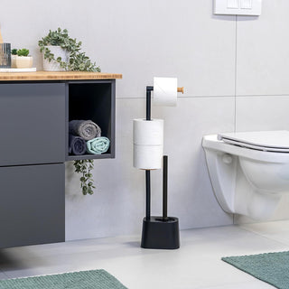 Piantana porta rotolo e scopino minimal per bagno salvaspazio da terra