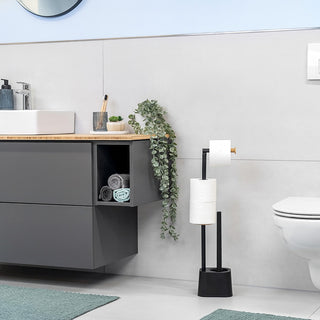 Piantana porta rotolo e scopino minimal per bagno salvaspazio da terra