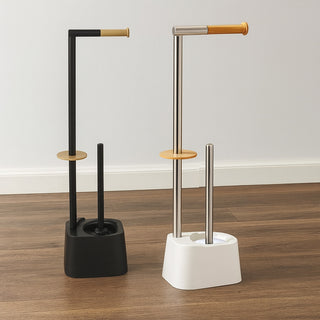 Piantana porta rotolo e scopino minimal per bagno salvaspazio da terra