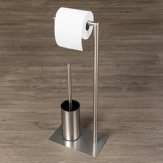 Piantana porta rotolo e scopino per bagno da terra metallo lucido