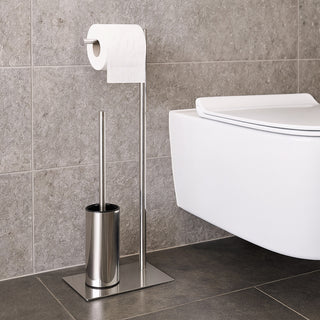 Piantana porta rotolo e scopino per bagno da terra metallo lucido