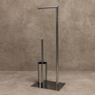 Piantana porta rotolo e scopino per bagno da terra metallo lucido