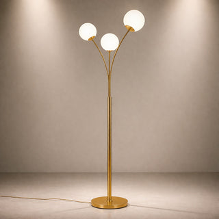 Lampada piantana da terra oro con tre sfere bianco attacco G9