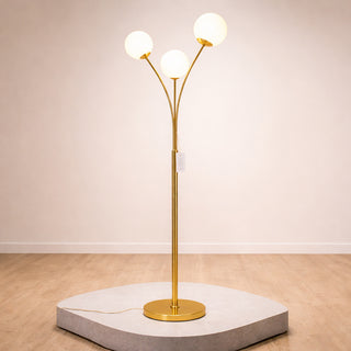 Lampada piantana da terra oro con tre sfere bianco attacco G9