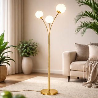 Lampada piantana da terra oro con tre sfere bianco attacco G9