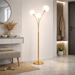 Lampada piantana da terra oro con tre sfere bianco attacco G9