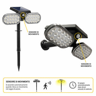 Picchetto ricaricabile con pannello solare sensore movimento 16W IP65