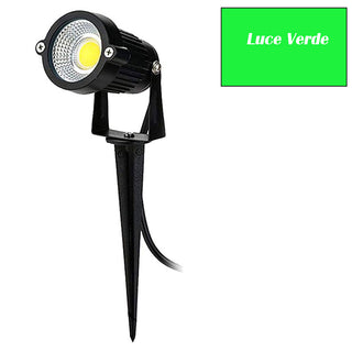 Faretto led 5 watt picchetto e staffa luce fredda calda naturale verde