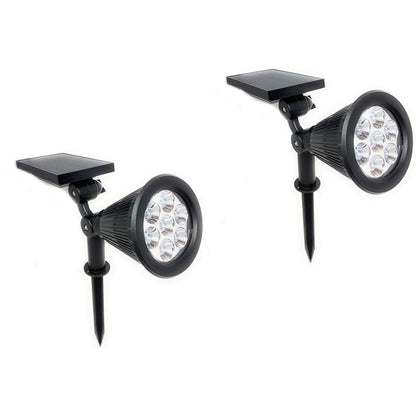 Faretto 7 led picchetto ricaricabile con pannello solare 3 watt faro crepuscolare luce fredda 6500k calda 3000k ip65