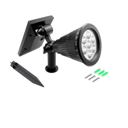 Faretto 7 led picchetto ricaricabile con pannello solare 3 watt faro crepuscolare luce fredda 6500k calda 3000k ip65