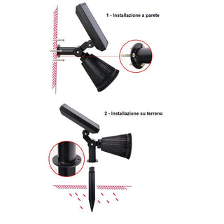 Faretto 7 led picchetto pannello solare 3 watt luce fredda calda IP65