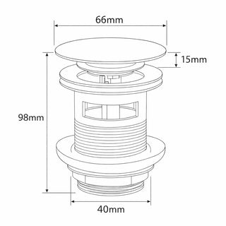 Piletta di scarico universale 1/4" per lavandino pop-up tappo 98 mm