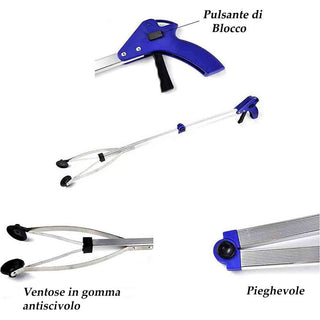 Pinza prensile asta pieghevole gancio a ventose prendi oggetti 80 cm