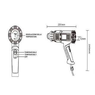 Pistola termica aria calda 2000 watt 400/600°C sverniciatore