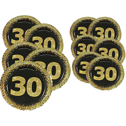 Set 28 piatti di carta per feste di compleanno 30 40 50 anni decorazioni per party nero e oro