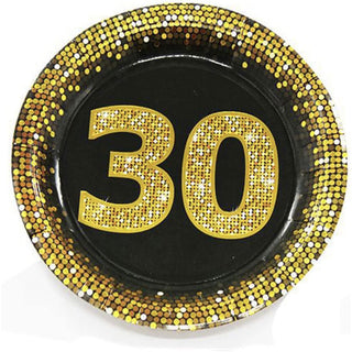 28 piatti di carta per feste di compleanno 30 40 50 anni nero e oro
