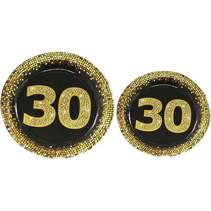 Set 28 piatti di carta per feste di compleanno 30 40 50 anni decorazioni per party nero e oro