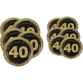 28 piatti di carta per feste di compleanno 30 40 50 anni nero e oro