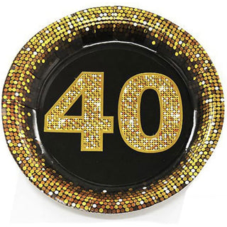 28 piatti di carta per feste di compleanno 30 40 50 anni nero e oro