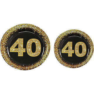 28 piatti di carta per feste di compleanno 30 40 50 anni nero e oro
