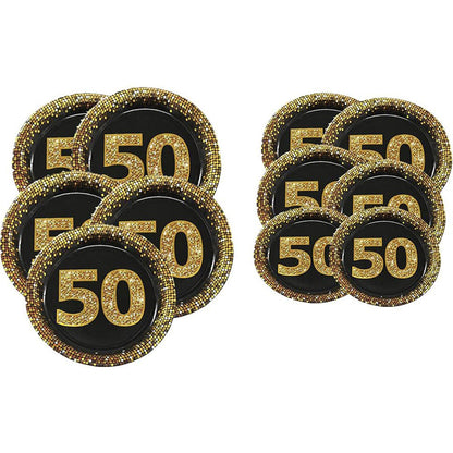 Set 28 piatti di carta per feste di compleanno 30 40 50 anni decorazioni per party nero e oro